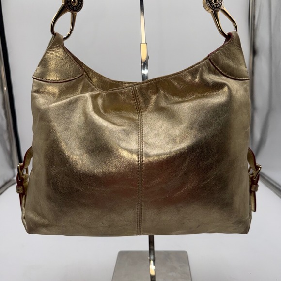 Dooney Bourke Gold Metallic Leather Hobo Shoulder Bag Purse - Picture 2 of 15